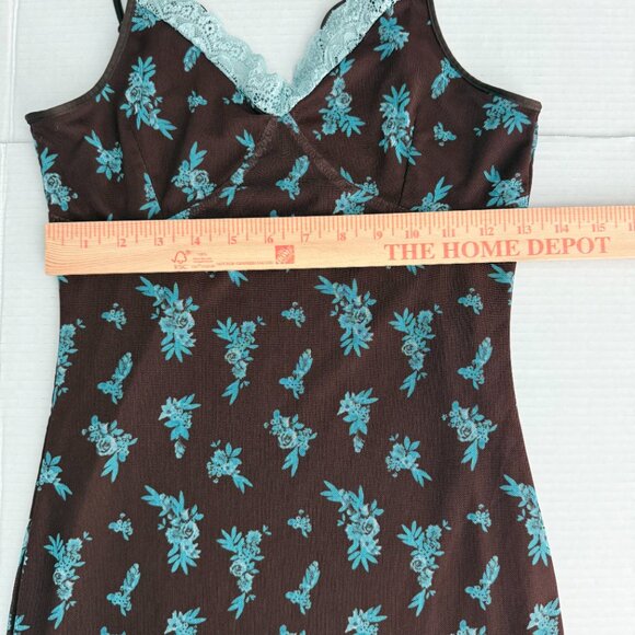 Vintage 90s Y2K Rue21 Brown Floral Lace Slip Dress Sz Medium - Picture 4 of 8